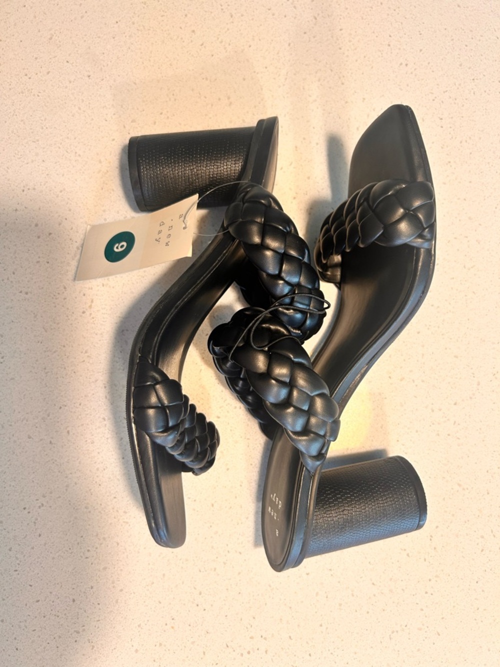 a new day Black Braided Strap Heel Sandals size 9 NWT